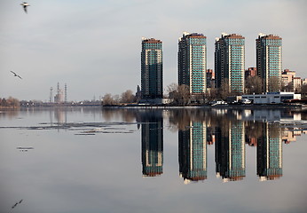 Image showing Skyline skyscrapers reflected in the water 