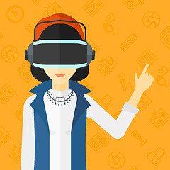 Image showing Woman wearing virtual reality headset.