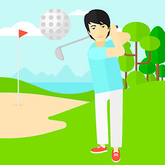 Image showing Golf player hitting the ball.