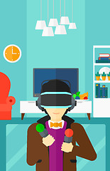 Image showing Man wearing virtual reality headset.