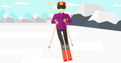 Image showing Young man skiing.