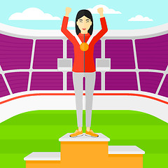 Image showing Athlete with medal and hands raised.
