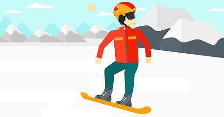 Image showing Young man snowboarding.