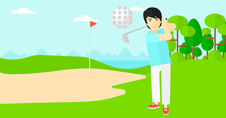 Image showing Golf player hitting the ball.