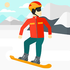 Image showing Young man snowboarding.