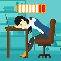 Image showing Employee sleeping at workplace.