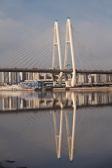 Image showing Pylon cable-stayed bridge reflection