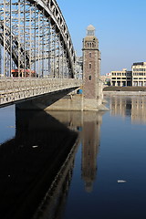 Image showing  old bridge with beacon towers