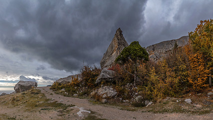 Image showing mountain cliff on a cloudy autumn day