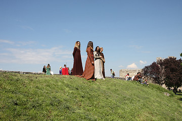 Image showing Posing in medieval clothes