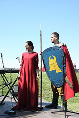 Image showing Posing in medieval clothes