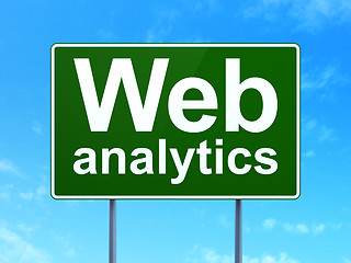 Image showing Web development concept: Web Analytics on road sign background