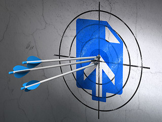 Image showing Web design concept: arrows in Upload target on wall background
