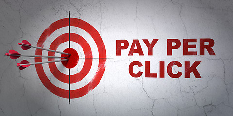 Image showing Advertising concept: target and Pay Per Click on wall background