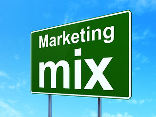 Image showing Marketing concept: Marketing Mix on road sign background