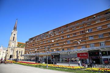 Image showing NOVI SAD, SERBIA - APRIL 03: View on Catholic Cathedral from str