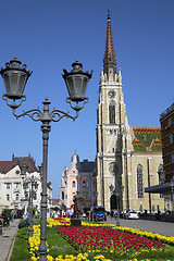 Image showing NOVI SAD, SERBIA - APRIL 03: View on Catholic Cathedral from str