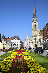 Image showing NOVI SAD, SERBIA - APRIL 03: View on Catholic Cathedral from str