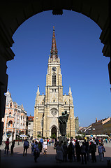 Image showing NOVI SAD, SERBIA - APRIL 03: View on Catholic Cathedral from Lib