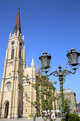 Image showing NOVI SAD, SERBIA - APRIL 03: View on Catholic Cathedral from Lib