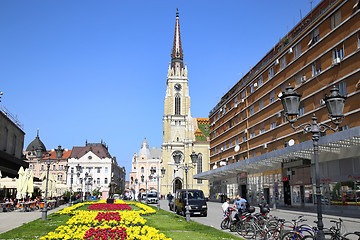 Image showing NOVI SAD, SERBIA - APRIL 03: View on Catholic Cathedral from str