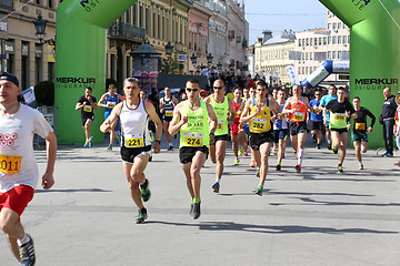 Image showing NOVI SAD, SERBIA - APRIL 03: Starting runners, participants in t
