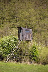 Image showing Wooden Hunters High Seat, hunting tower