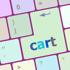 Image showing cart word on keyboard key, notebook computer button vector illustration