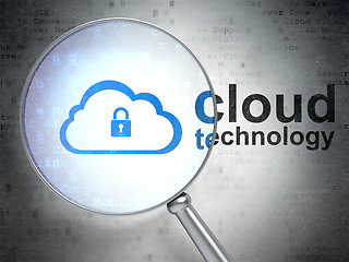 Image showing Cloud technology concept: Cloud With Padlock and Cloud Technology with optical glass