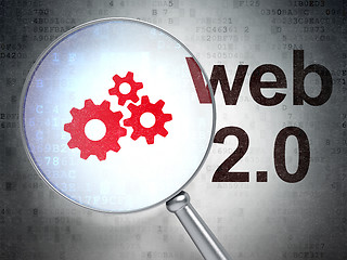 Image showing Web development concept: Gears and Web 2.0 with optical glass