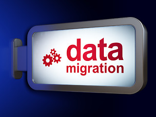Image showing Data concept: Data Migration and Gears on billboard background
