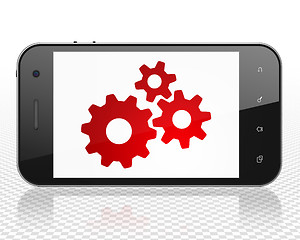 Image showing Data concept: Smartphone with Gears on display