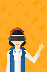 Image showing Woman wearing virtual reality headset.