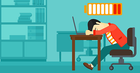 Image showing Employee sleeping at workplace.