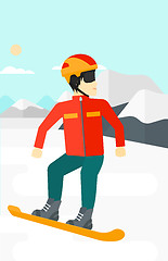 Image showing Young man snowboarding.