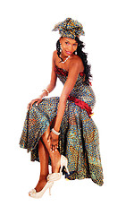 Image showing Gorgeous African American woman sitting.