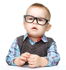 Image showing Portrait of a cute little boy wearing glasses