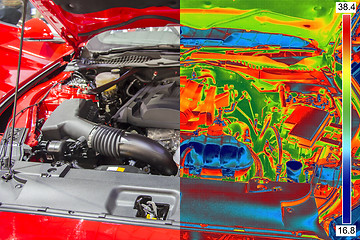 Image showing Thermal and real Image of Car Engine