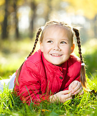 Image showing Portrait of a little girl in autumn park