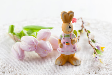 Image showing Easter bunny with painted eggs