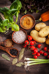 Image showing Raw vegetables with spices