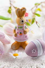 Image showing Easter bunny with painted eggs