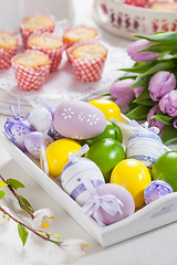 Image showing Easter place setting with painted eggs