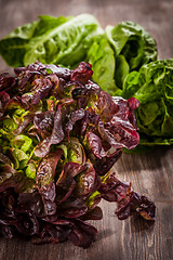 Image showing Assorted lettuce on wooden table