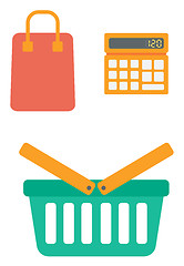 Image showing Calculator, shopping basket and bag.