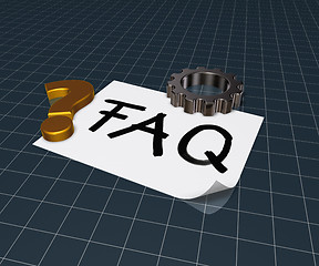 Image showing the word faq on paper sheet and gear wheel - 3d rendering