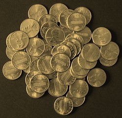 Image showing Dollar coins 1 cent wheat penny cent - vintage