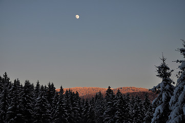 Image showing Moonrise in winter scenery