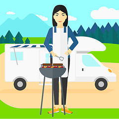 Image showing Woman preparing barbecue.