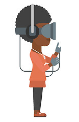 Image showing Woman wearing virtual reality headset.